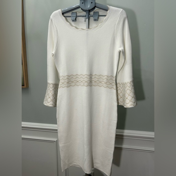 London Times White and Cream Long Sleeve Dress - hulwithkids.com